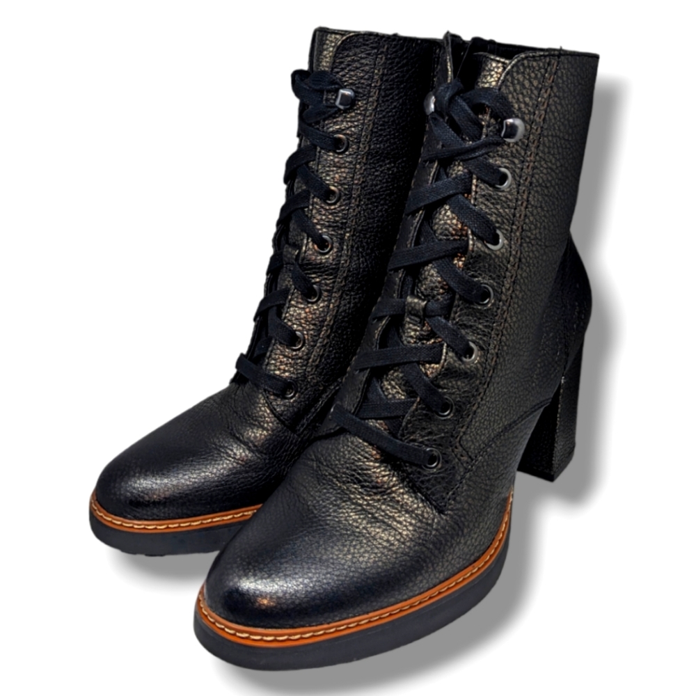 Naturalizer | Callie Black Metalic Leather Heeled Ankle Boot Women's Size 9.5W - Picture 2 of 7